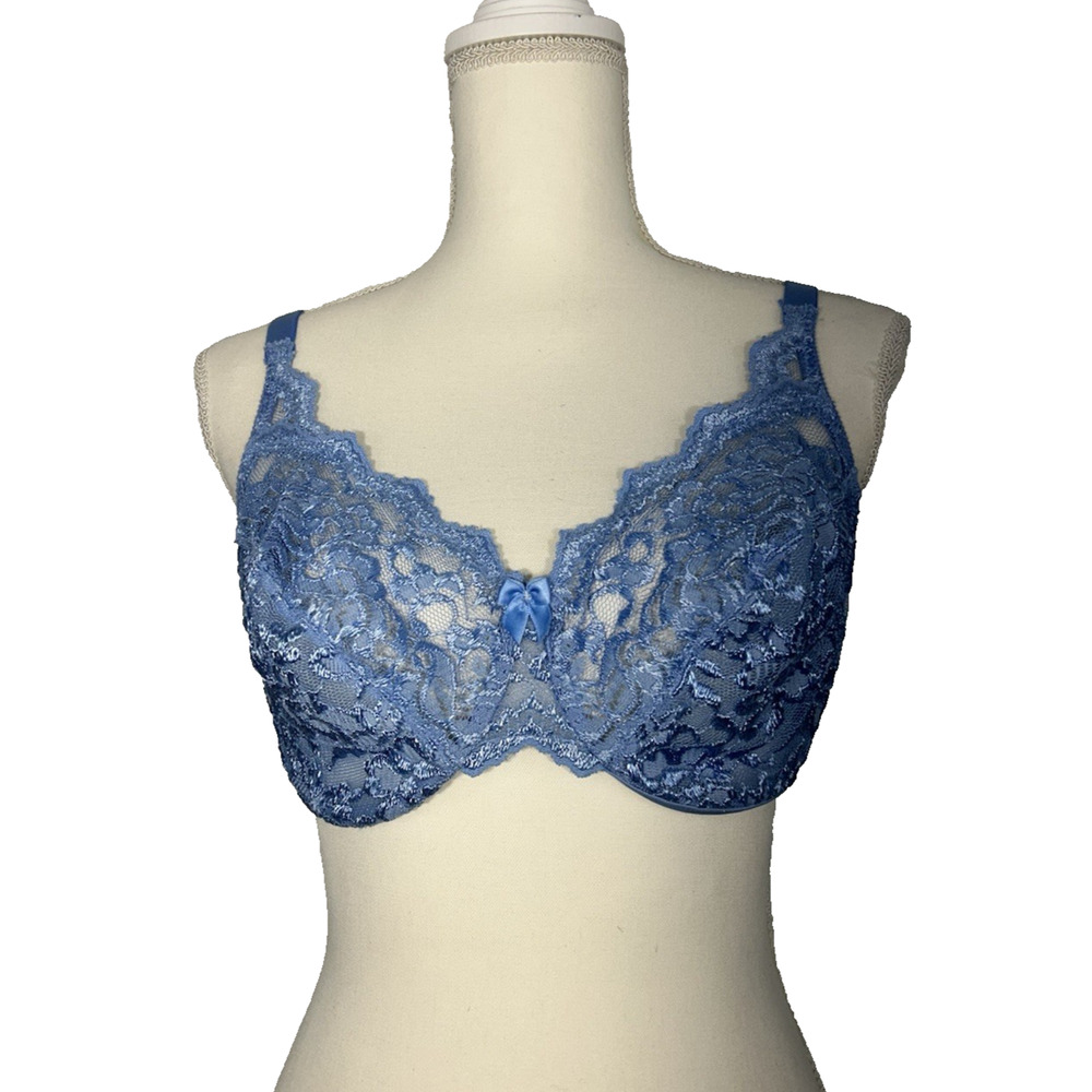 Vintage Victoria's Secret Gold Label Lace‎ Bra Underwire Women's 34DD's Sky Blue